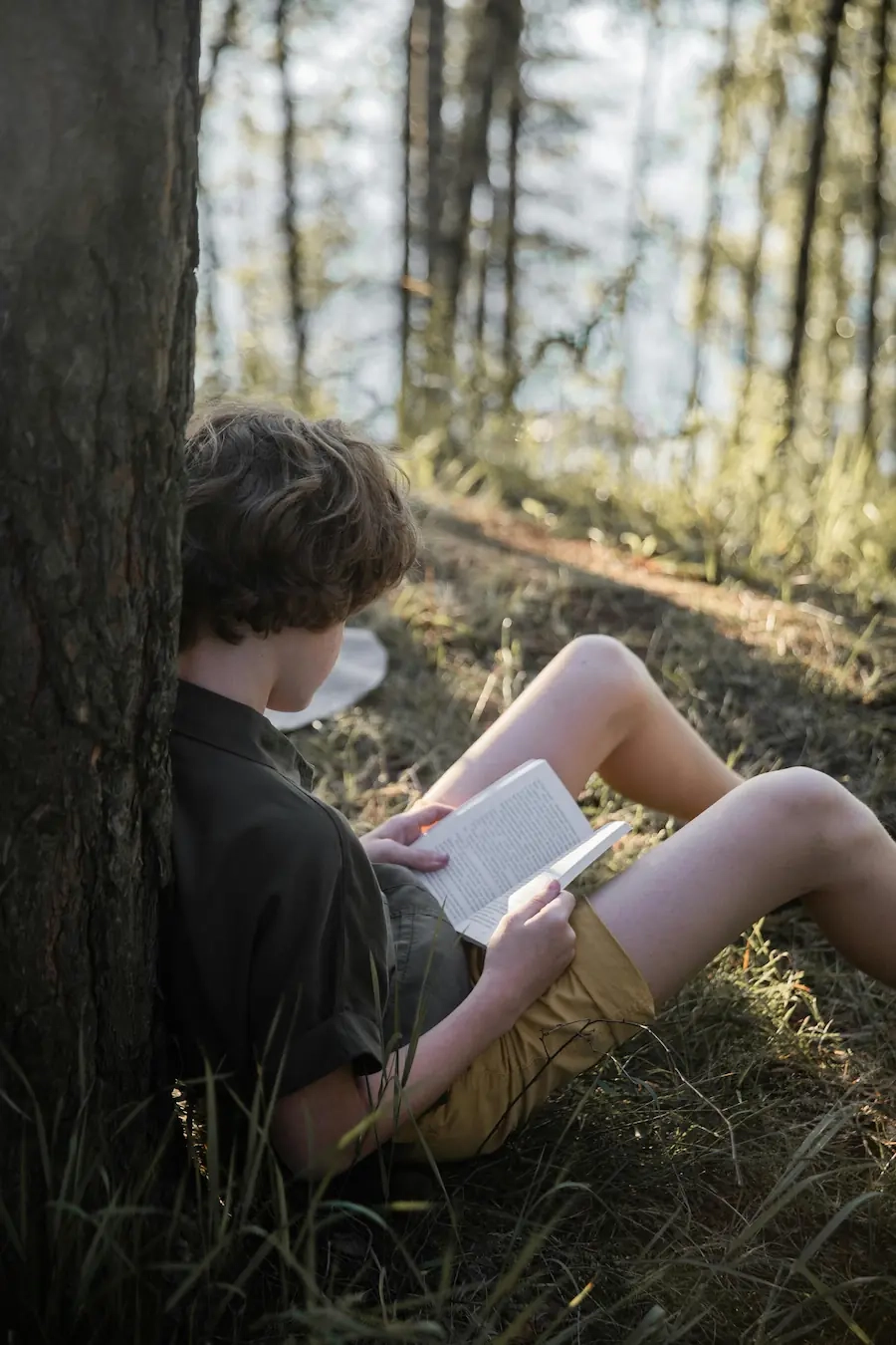 Boy reading under a tree